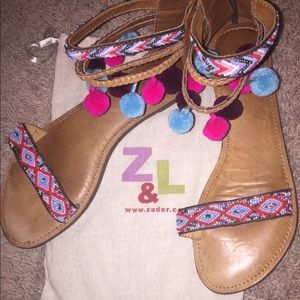 Fringe Pom Pom Sandals