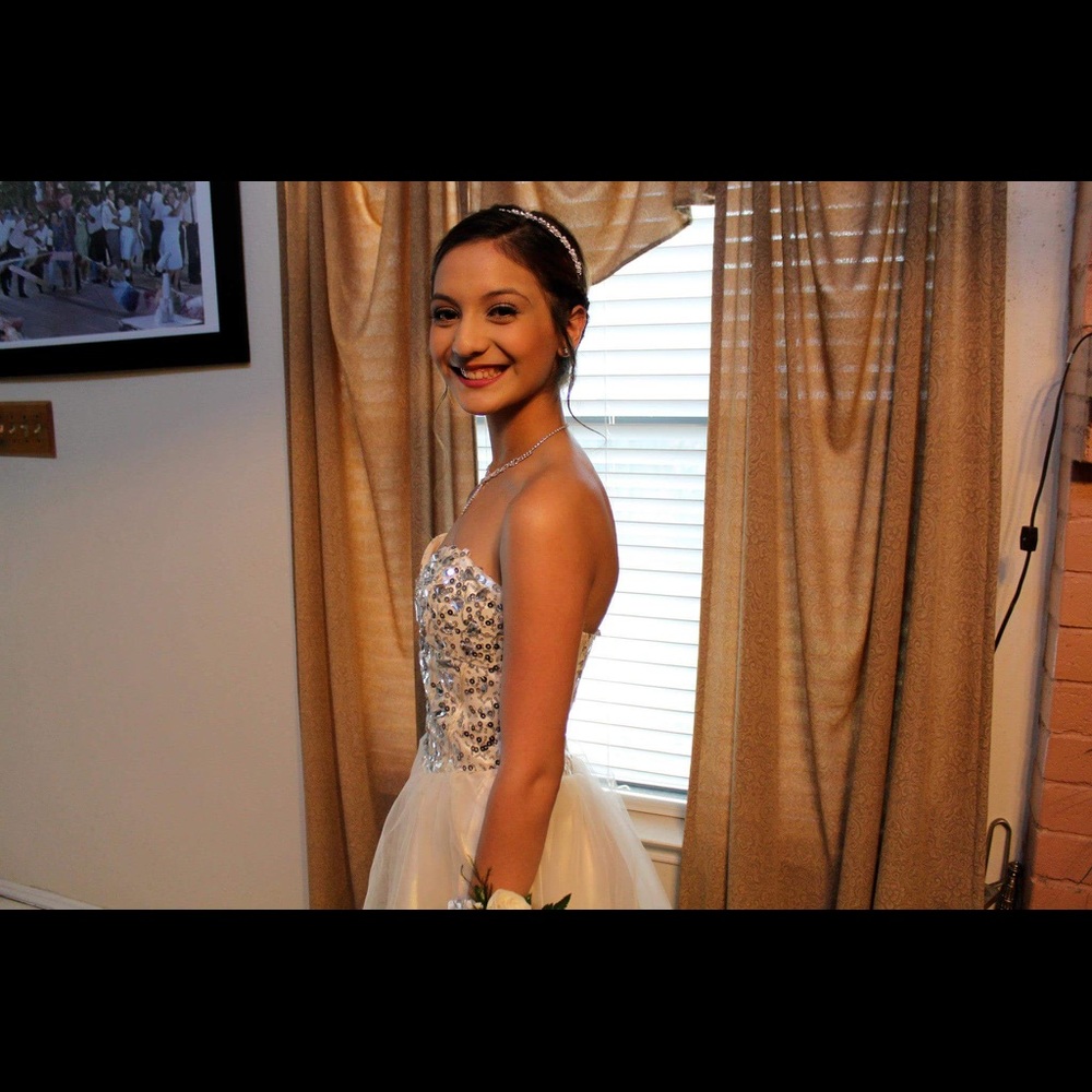 Off white sequin prom dress