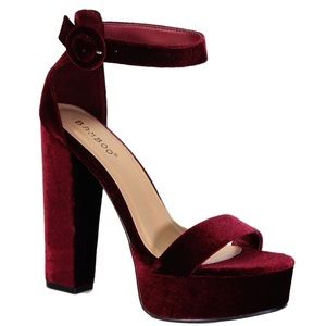 *BURGUNDY* Chic Vixen Velvet Chunky Platform Heels