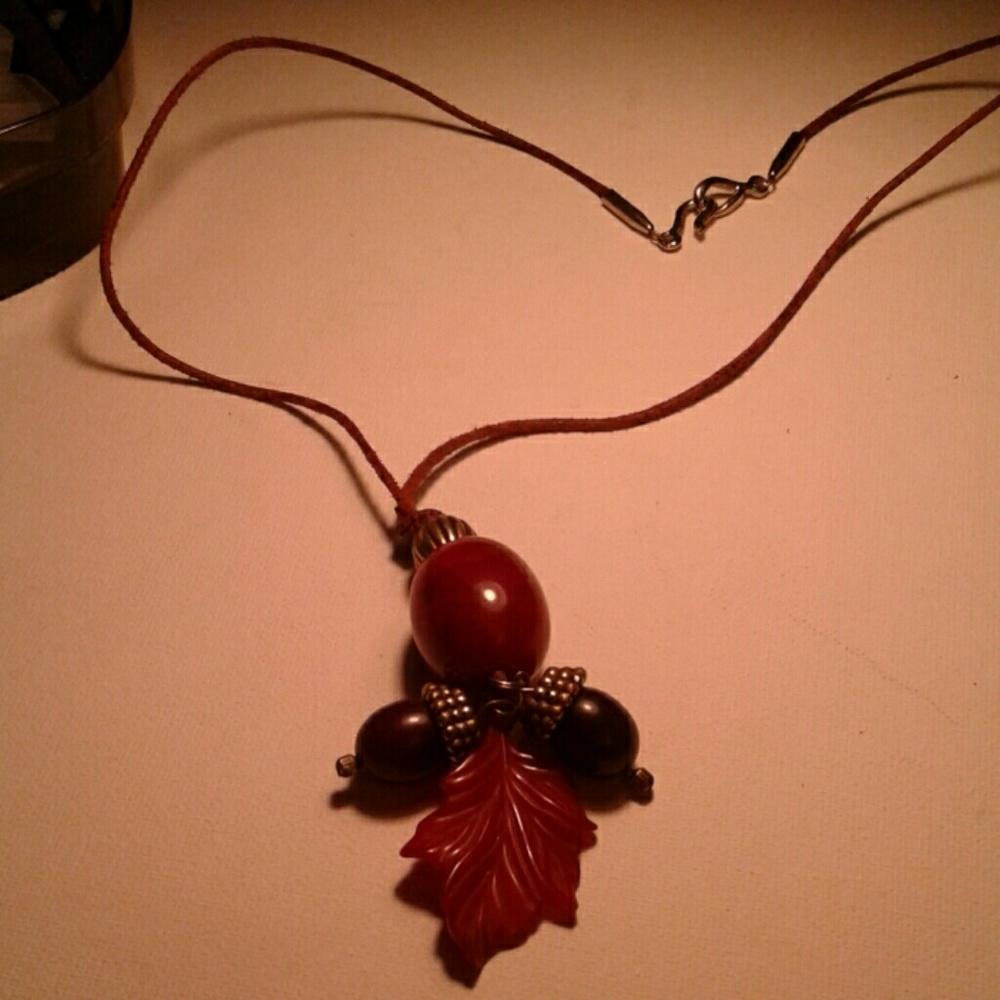 Leather strap beaded necklace acorn