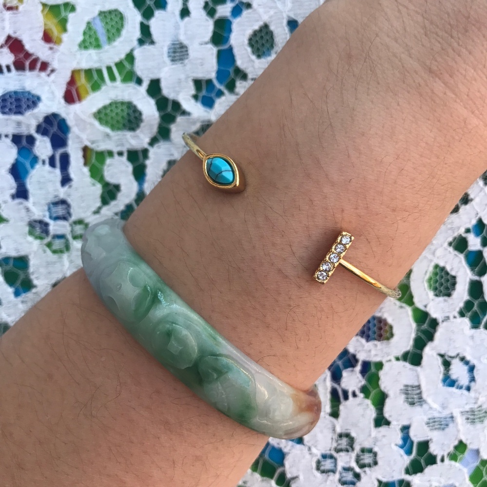Turquoise pave bar and stone cuff