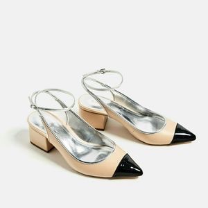 Zara Slingback block heel shoes.
