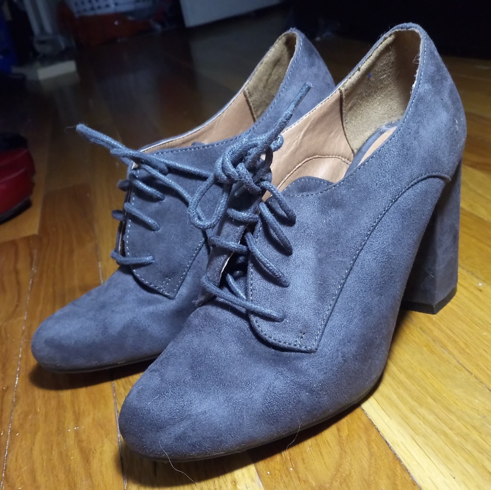 Grey suede lace up booties