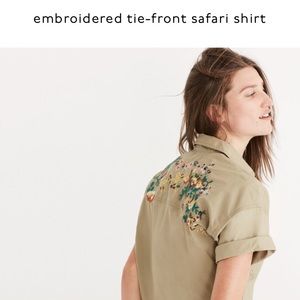 Madewell Embroidered Tie Front Safari Shirt