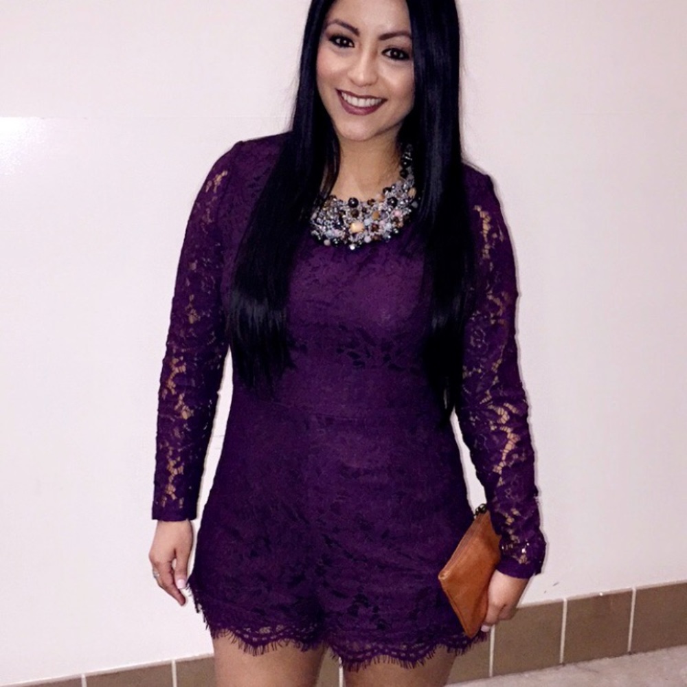 Purple shorts romper, floral lace!