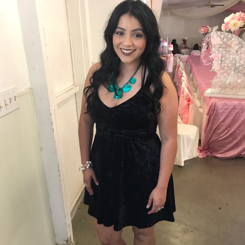 Black open back velvet dress