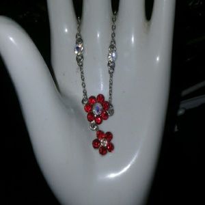 Double red flowered necklace