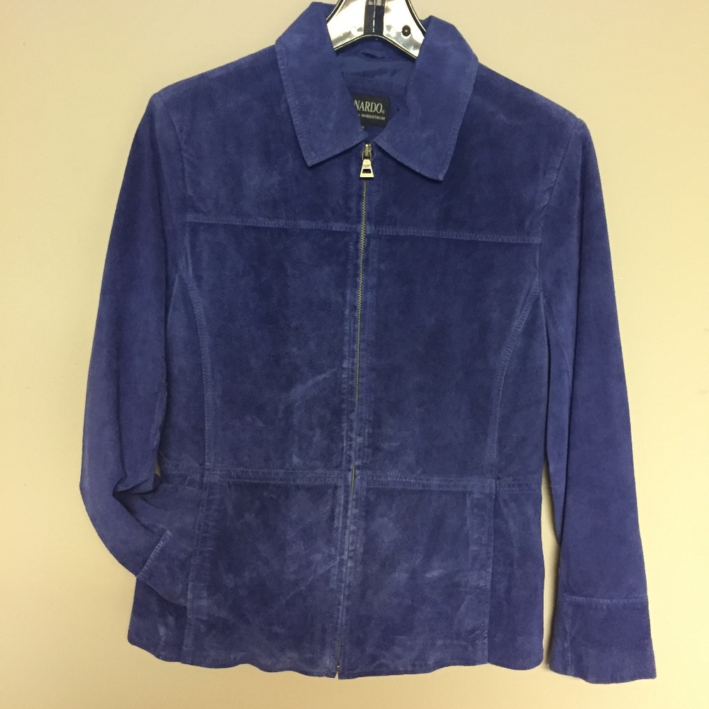 Royal Blue Suede Zip Up Jacket - Picture 2 of 4