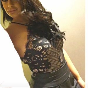 Black and Nude Lace Bodysuit