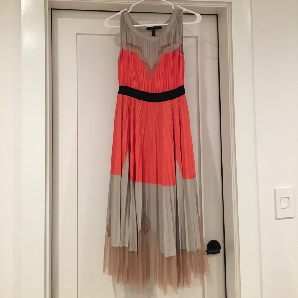 BCBG Size 0 Coral and Grey Midi Dress