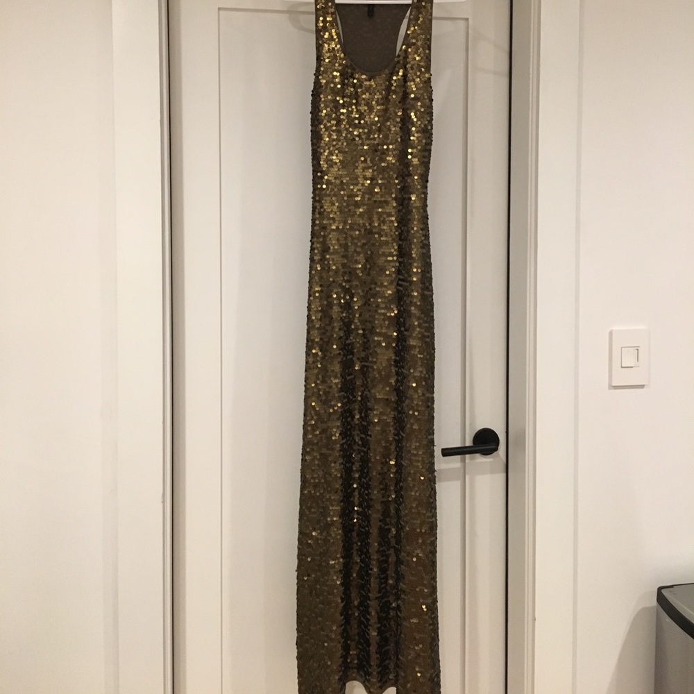 BCBG XS Floor Length Sequin Gown with Racer Back