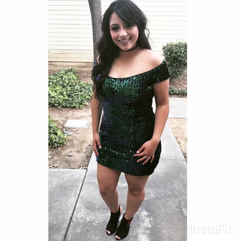 Off the shoulder sequin dress!