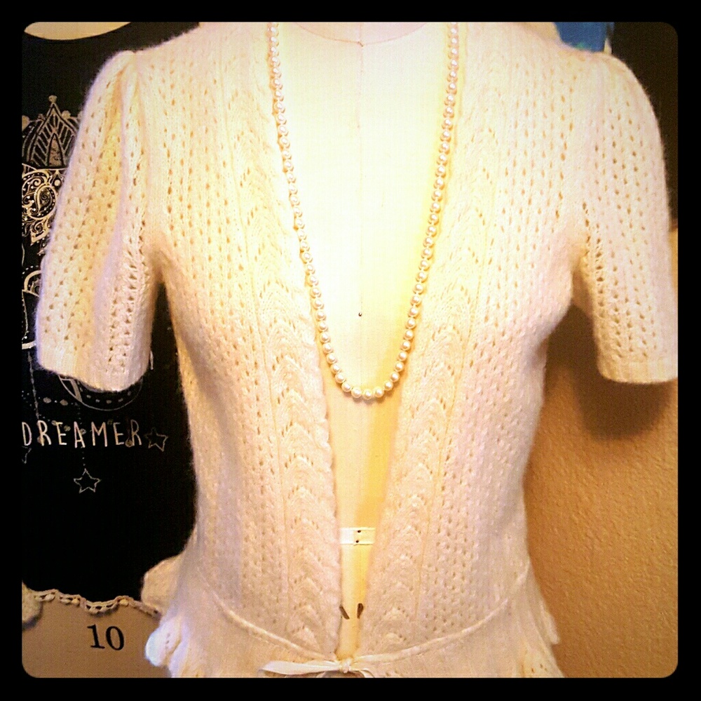 Ann Taylor Loft Cream Color Knit Peplum Sweater
