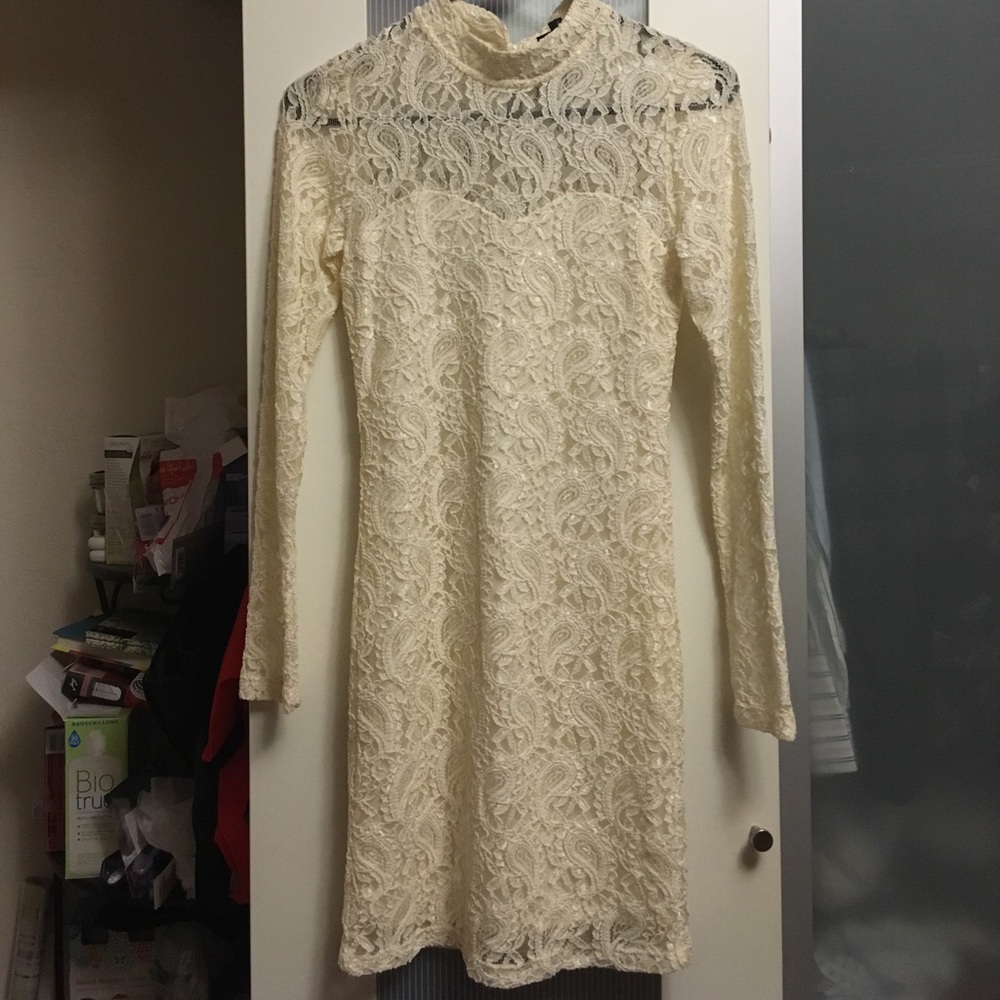 Topshop Lace Mock Neck Dress