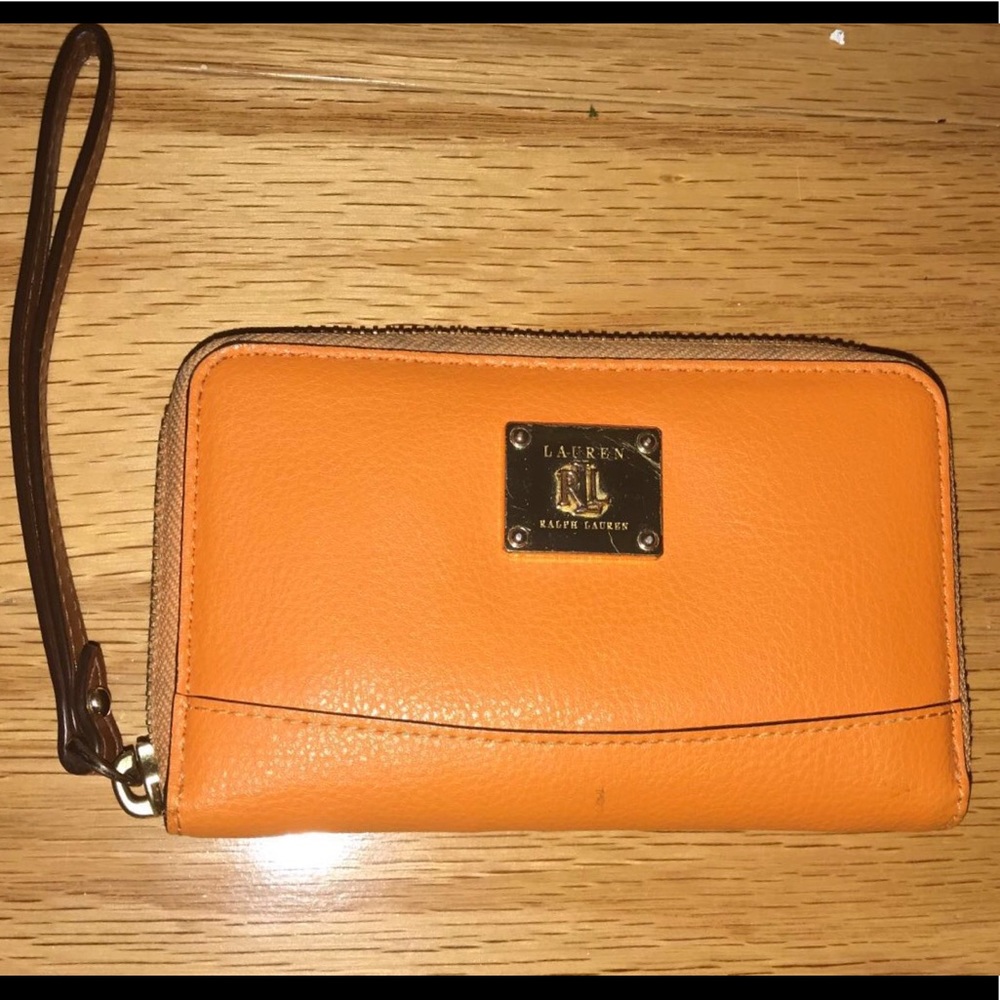 Orange Leather wristlet wallet