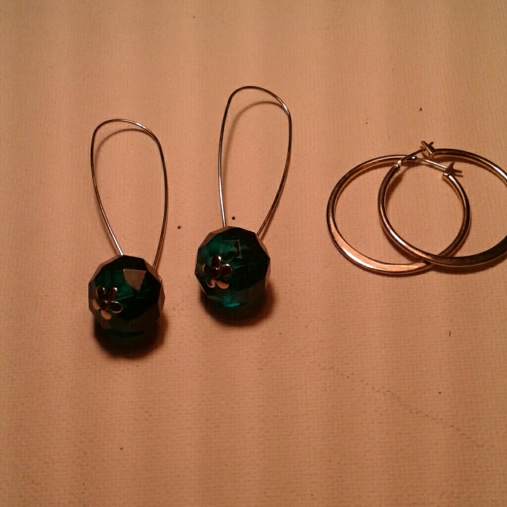 2 set of earrings  hoops and angled ball