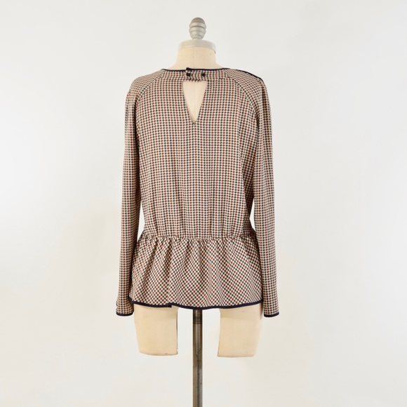 ❌SOLD❌ZARA Navy + Red Houndstooth Peplum Blouse - Picture 4 of 5