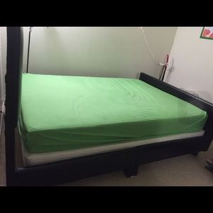 Queen size bed frame with boxspring and mattress