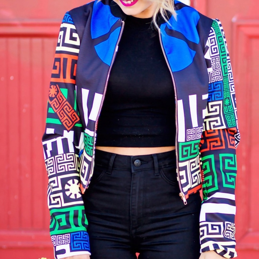 Multicolor printed bomber jacket