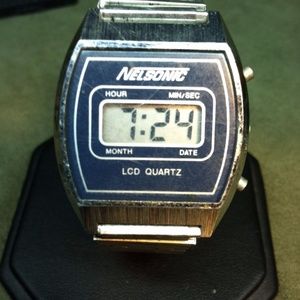 VINTAGE NELSONIC LCD DATE MENS BLUE WATCH RUNS
