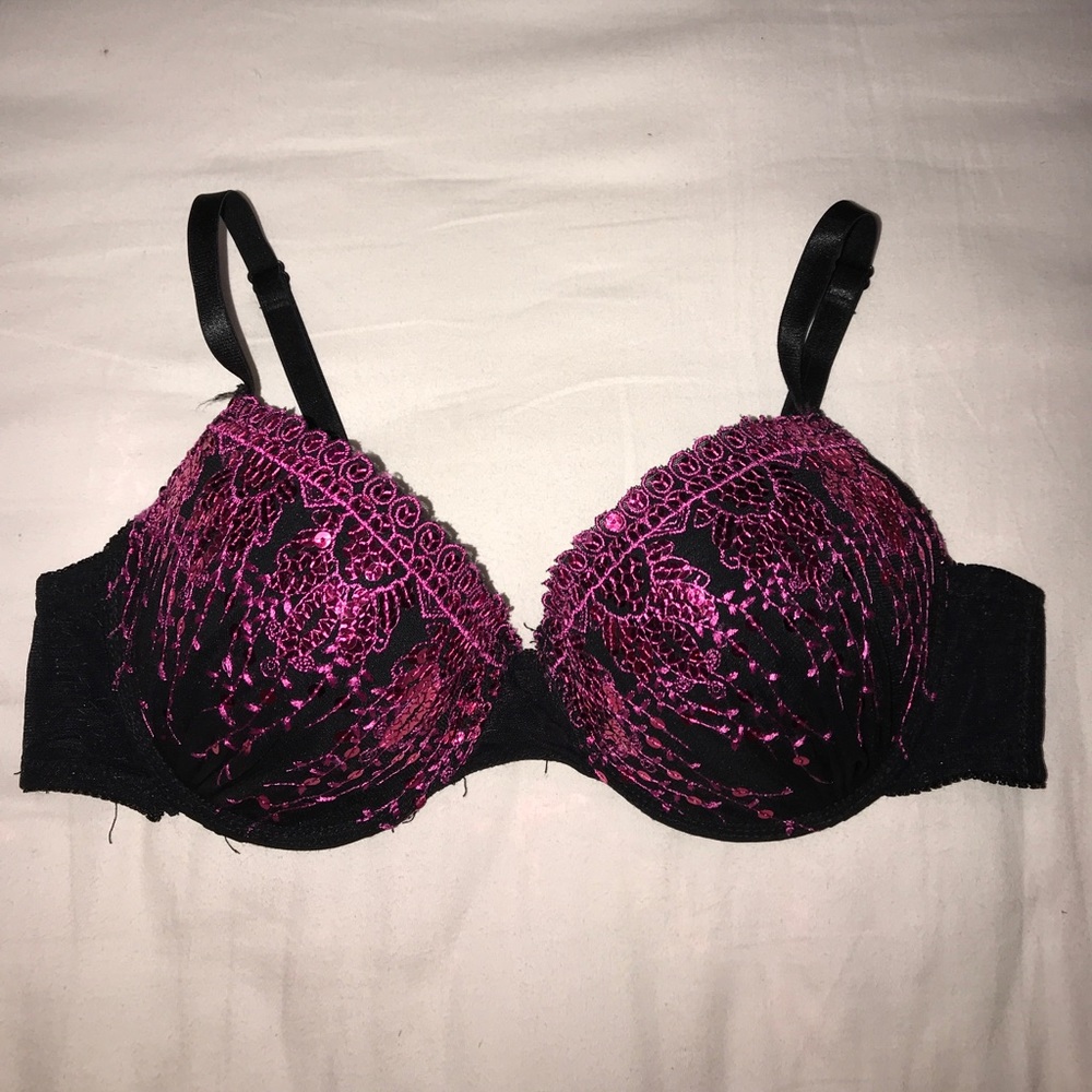 Pink and Black Sequins Bra