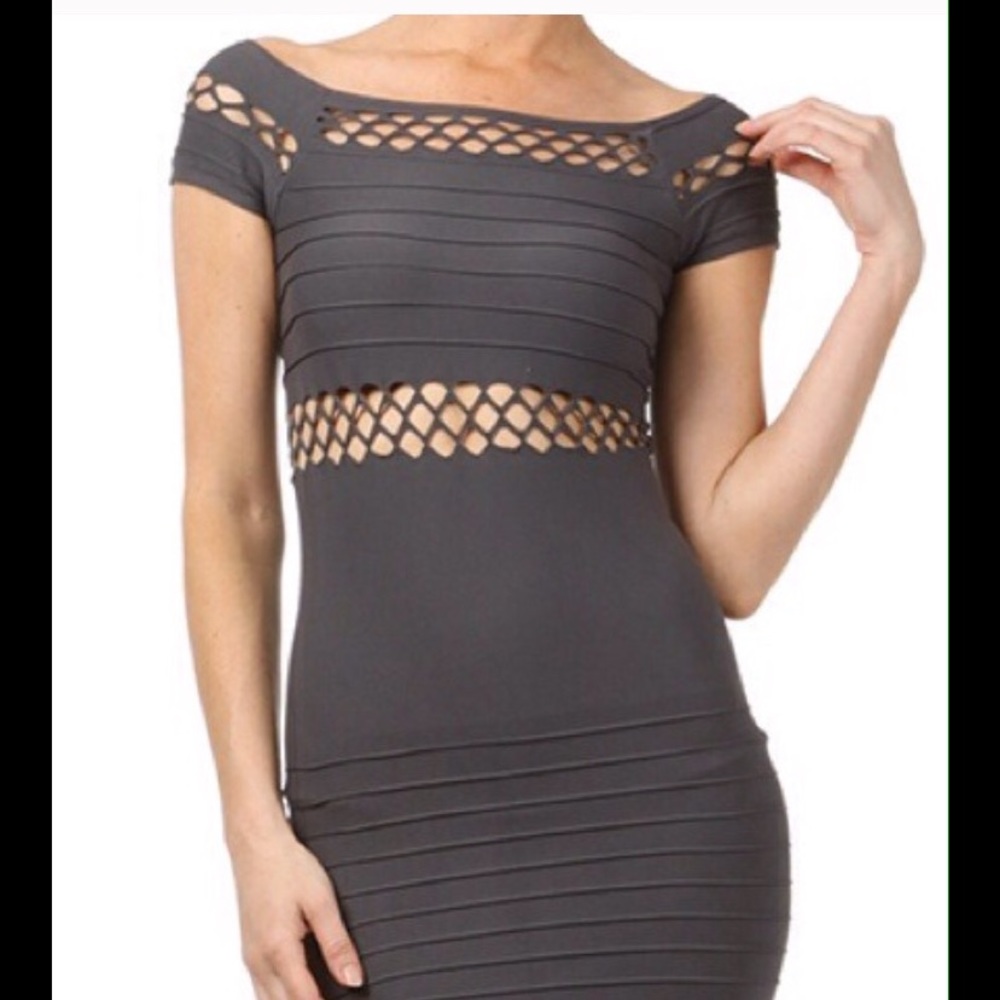 Gray Seamless Cap Sleeve Dress - Picture 2 of 4