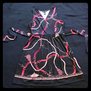 Silky Belt Buckle Print Dress