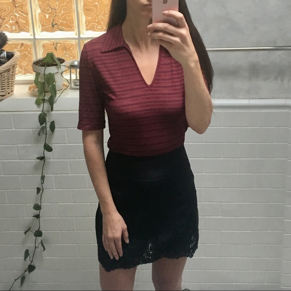 Armani Exchange V Neck Collar Ribbed C-Thru Blouse