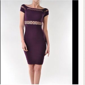 Purple Seamless Cap Sleeve Cut Out Dress