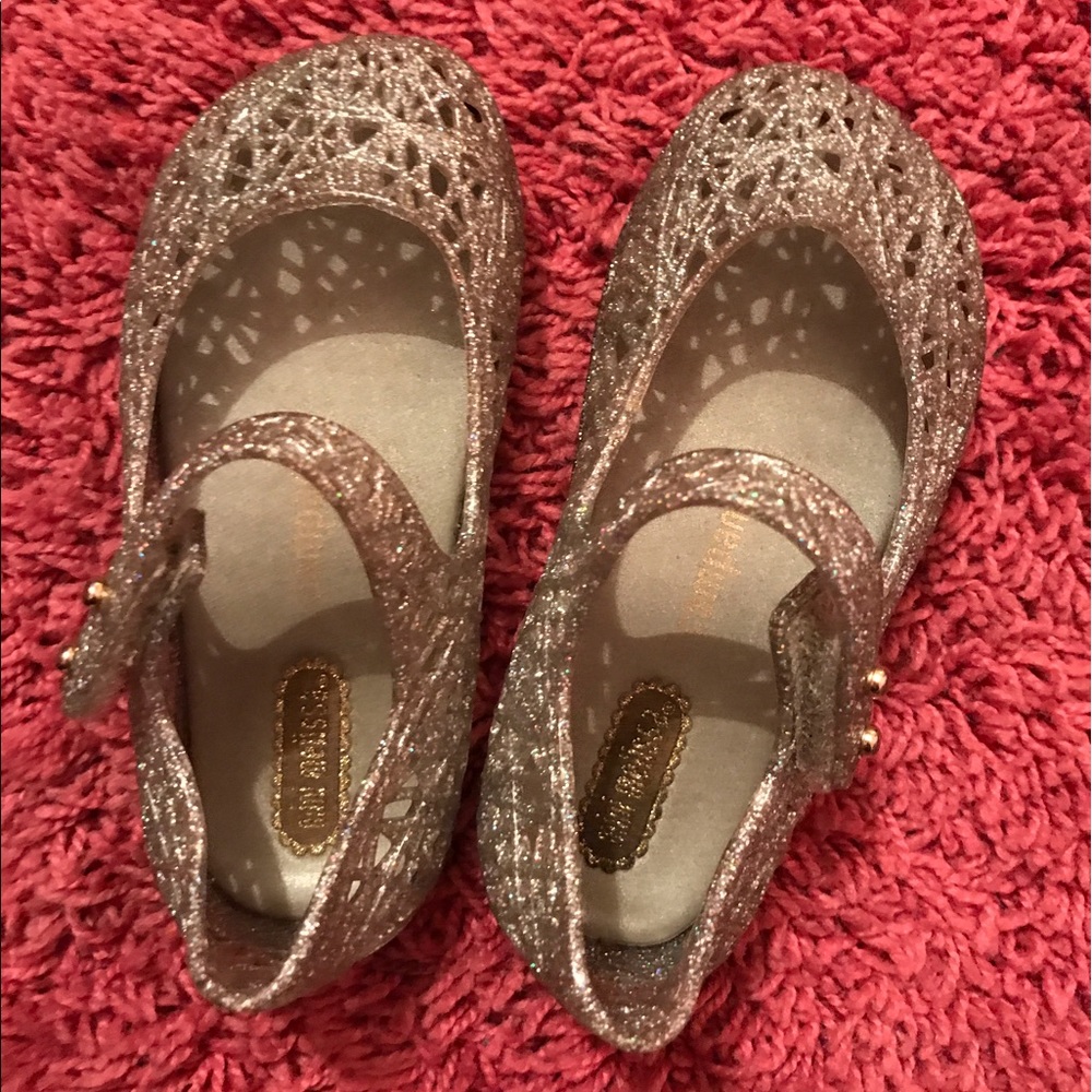 Mini Melissa Campana Silver w/pnk/blue glitter 7