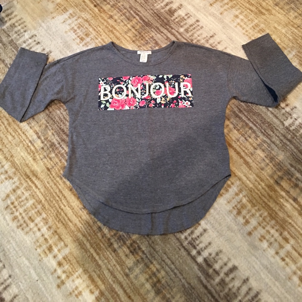 Forever 21 Girls grey Bonjour long sleeve tee