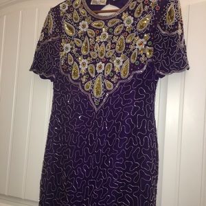 Vintage Laurence Kazar Purple w Gold Dress Size L