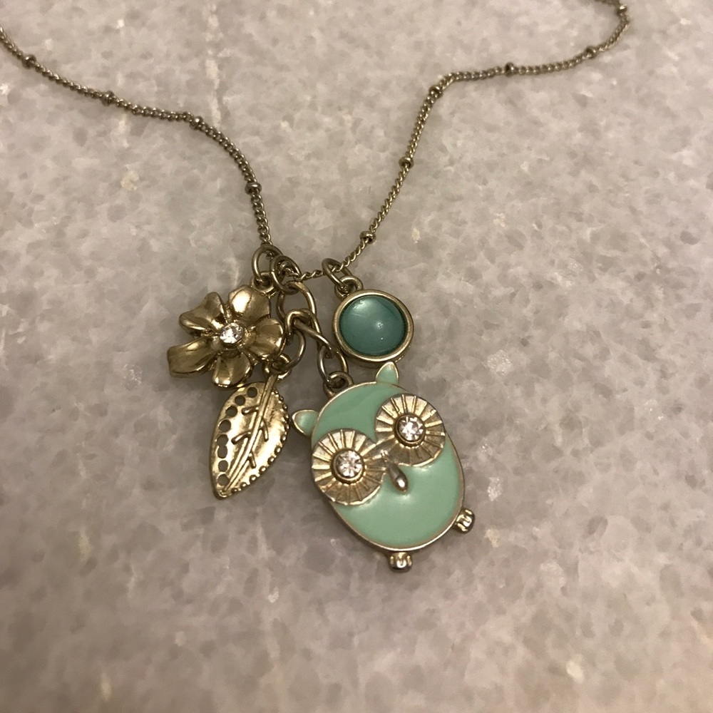 Mint green owl necklace