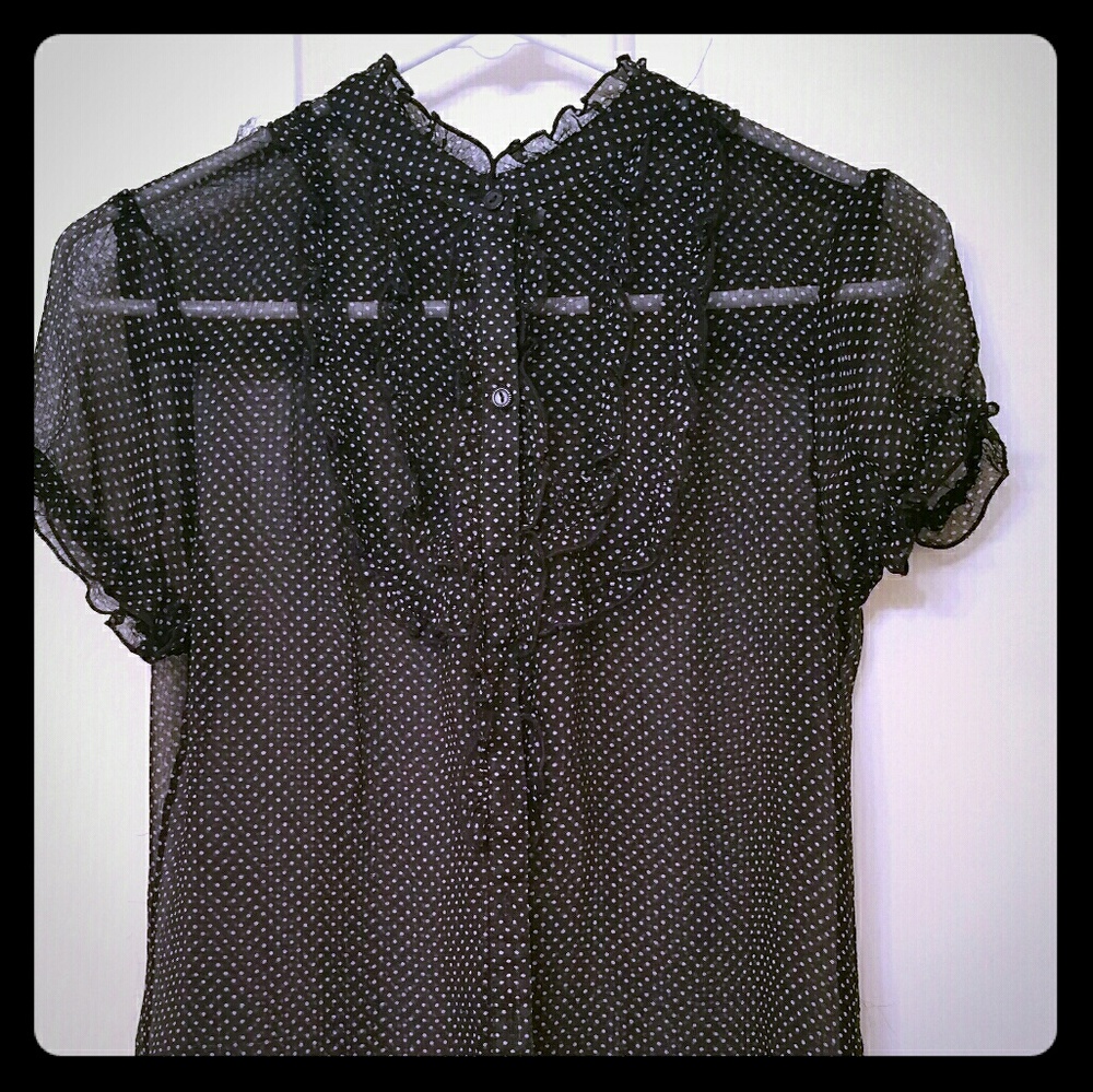 Black w/polka dot blouse.