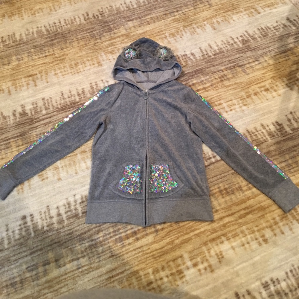 Justice bling gray velour hoody, size 8