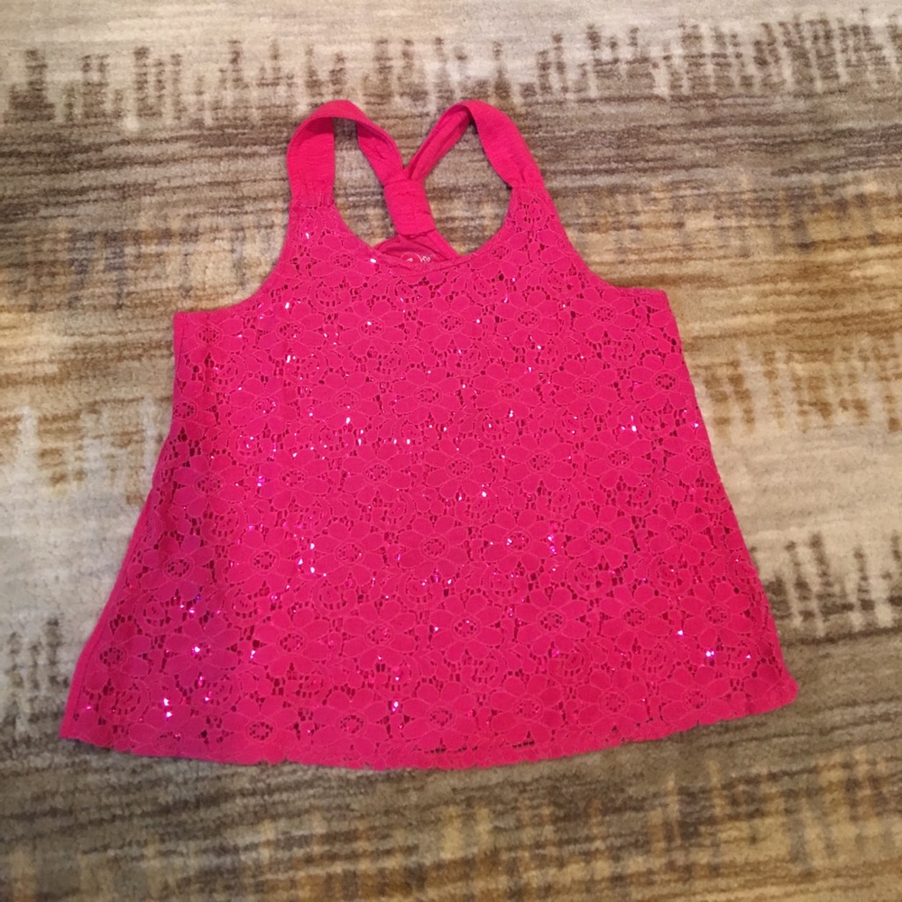 Justice shinny bright pink tank, size 8