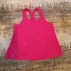 Justice shinny bright pink tank, size 8