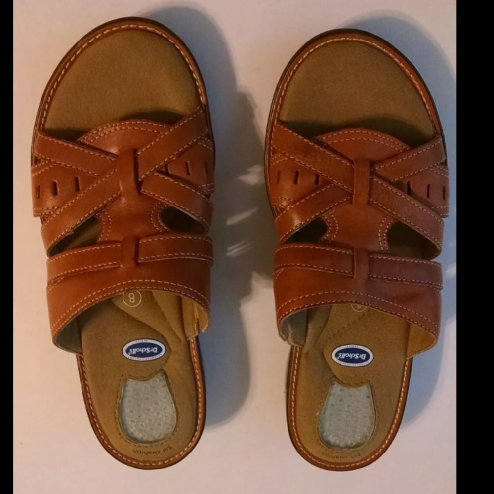 Dr scholls leather sandals brown size 8