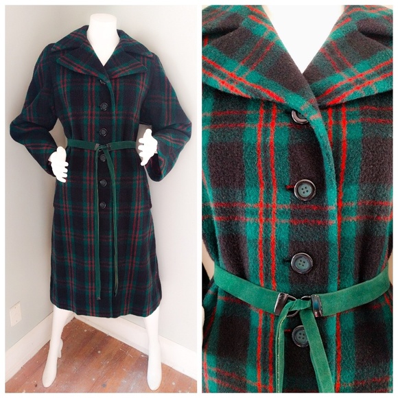 Vintage 1970s Pierre Cardin Tartan Plaid Wool Blanket Coat M - Picture 2 of 8