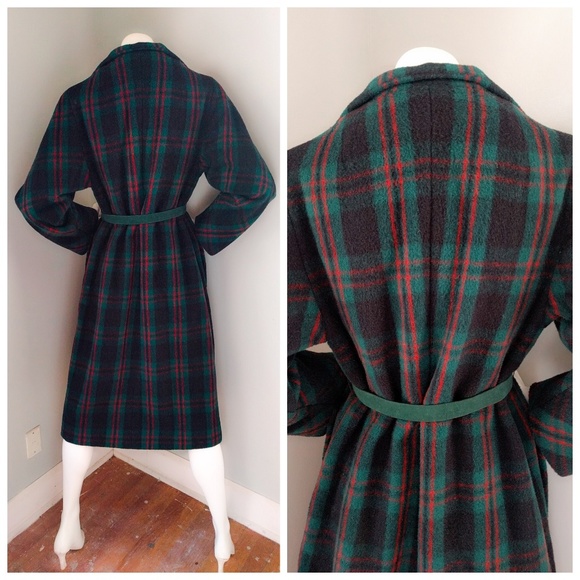 Vintage 1970s Pierre Cardin Tartan Plaid Wool Blanket Coat M - Picture 5 of 8
