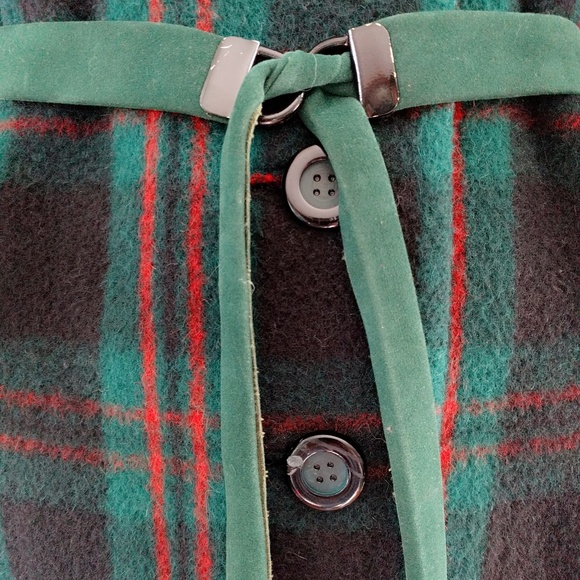 Vintage 1970s Pierre Cardin Tartan Plaid Wool Blanket Coat M - Picture 7 of 8