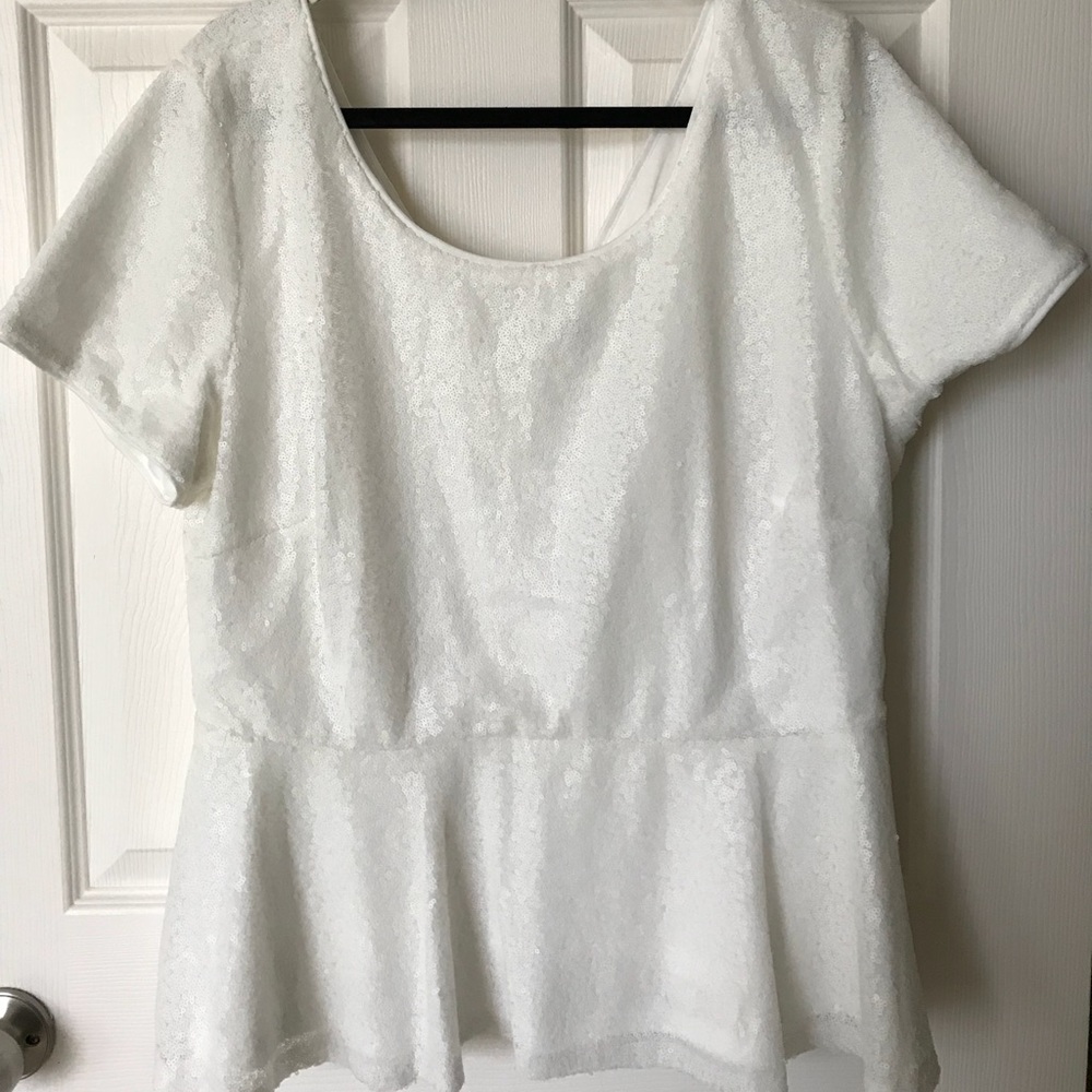Plus Size White Sequin Peplum Top