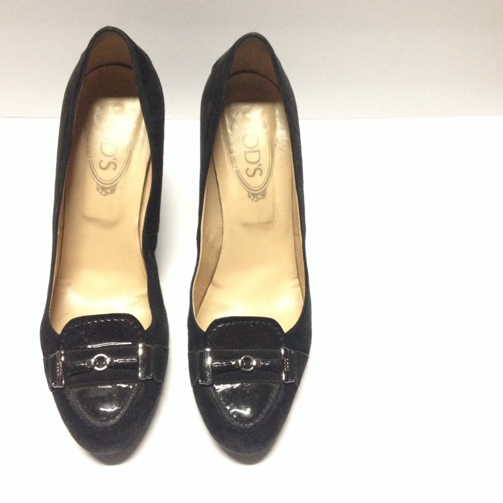 Tods horsebit style suede heels