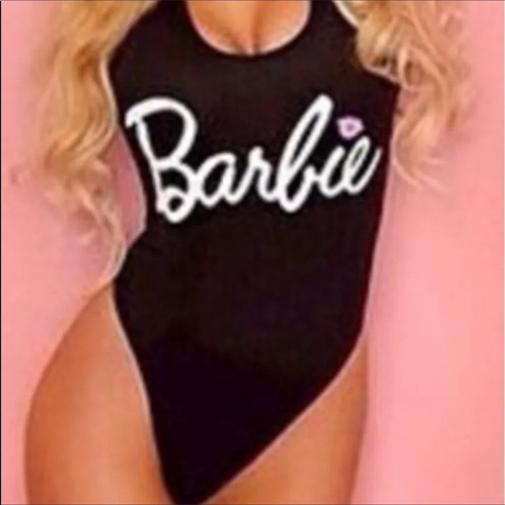 Barbie costume black pink swimsuit bodysuit 1 pc