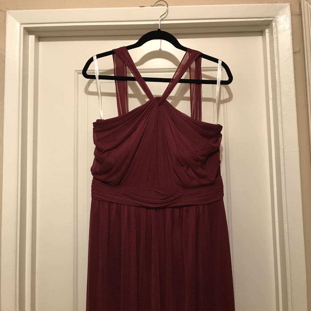 David’s bridal y neck long mesh dress