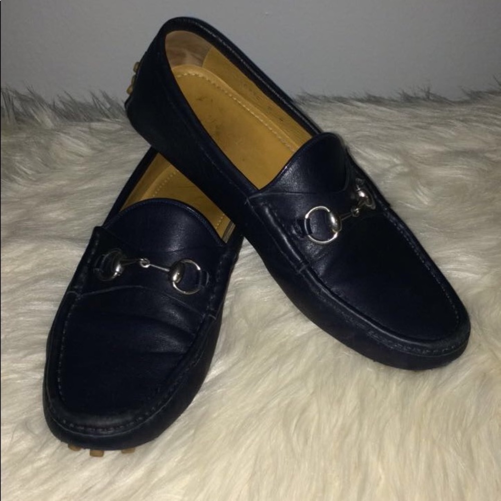 Men's Gucci Blue Leather Drivers Loafers SZ 9
