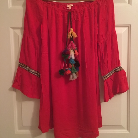 Off the shoulders dress / tunic with pompon tassel - Picture 4 of 7