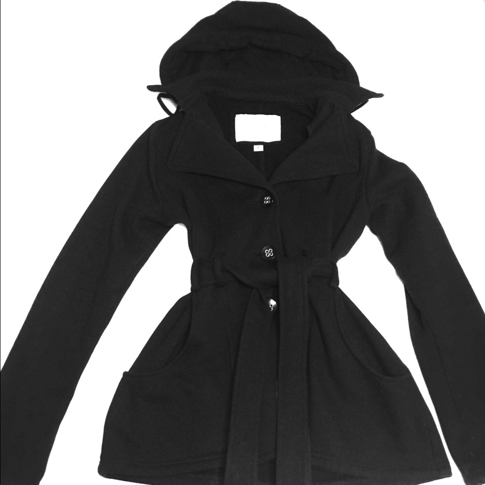 MAURICES Button Front Tie Belt Hooded Coat NWOT