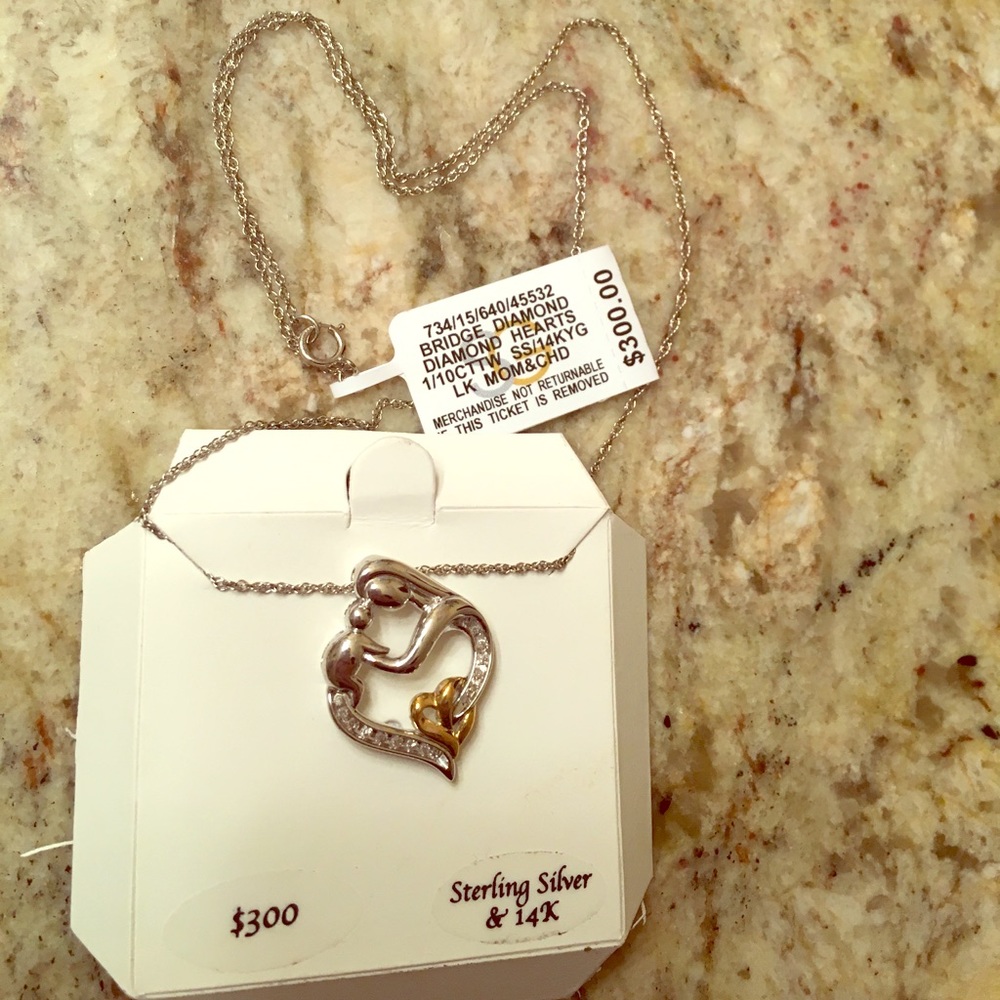 Motherly love diamond, gold & s.s. necklace w/ tag