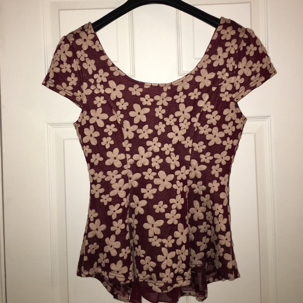 Maroon and Cream Flowered Shirt